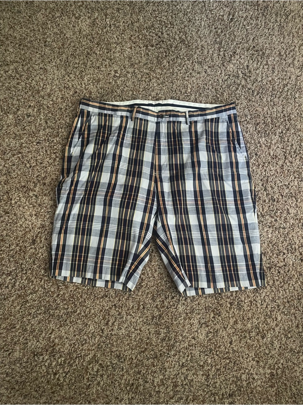 Polo by Ralph Lauren Men's Plaid Flat-Front Shorts — Navy, White & Brown